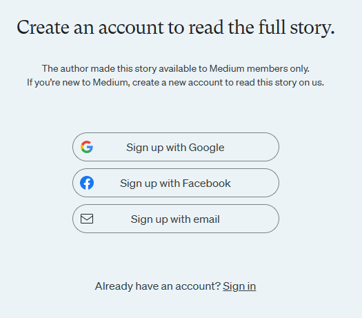 Banner que muestra Medium cuando se intenta acceder a un artículo completo.