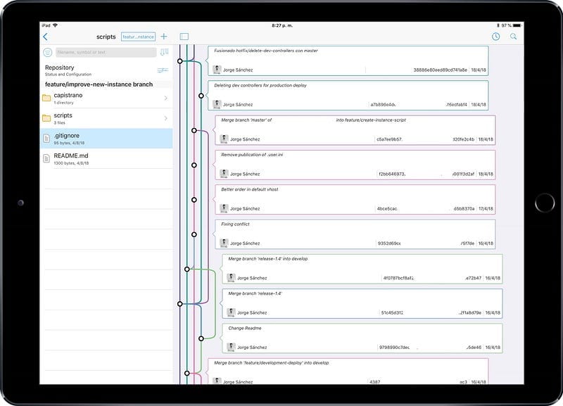 Git en el iPad con Working Copy y conectado a Coda